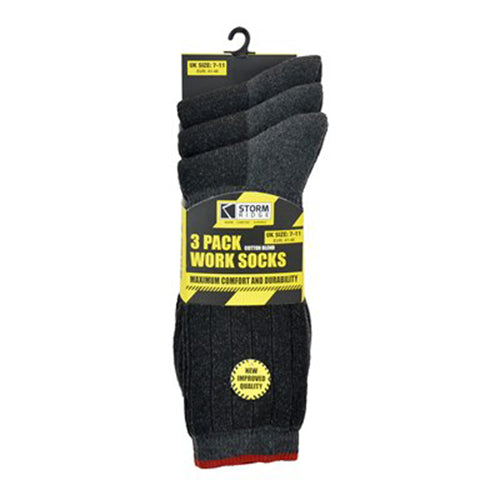 Mens Work Socks Storm Ridge Hardwearing 3 Pair Pack Cotton Blend 7-11 Mens Work Socks Storm Ridge Hardwearing 3 Pair Pack Cotton Blend 7-11